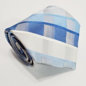 Bruno Rossi  Blue Check Men's Silk Neck Tie 64x4"  Extra Long